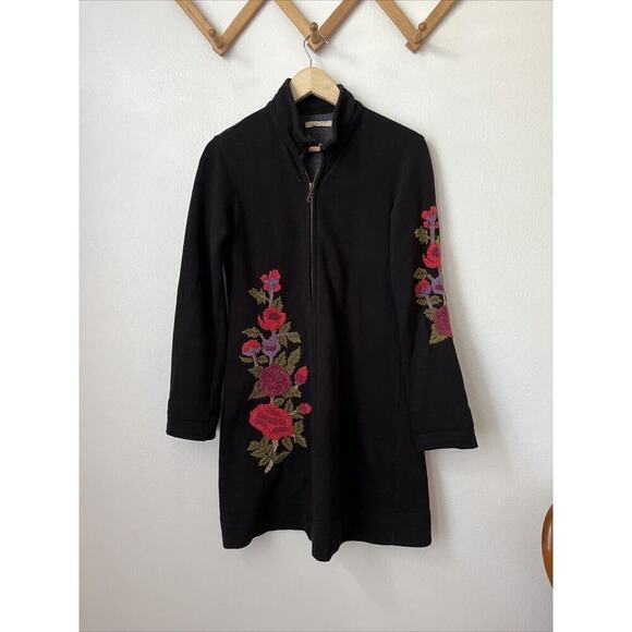 Anthropologie Caite black embroidered knee length‎ full zip boho jacket S - Picture 1 of 6